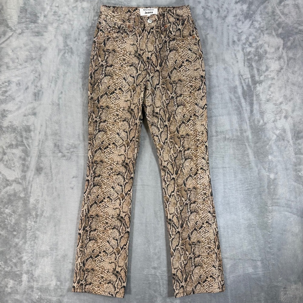 Reformation Peyton Snake High Rise Bootcut Jeans Women's Size 24 Tan Brown